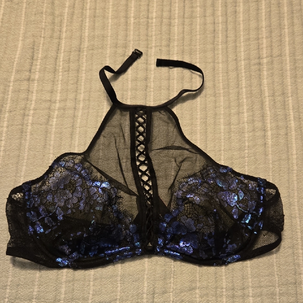 Victoria's Secret Black and Blue Lace Bra
